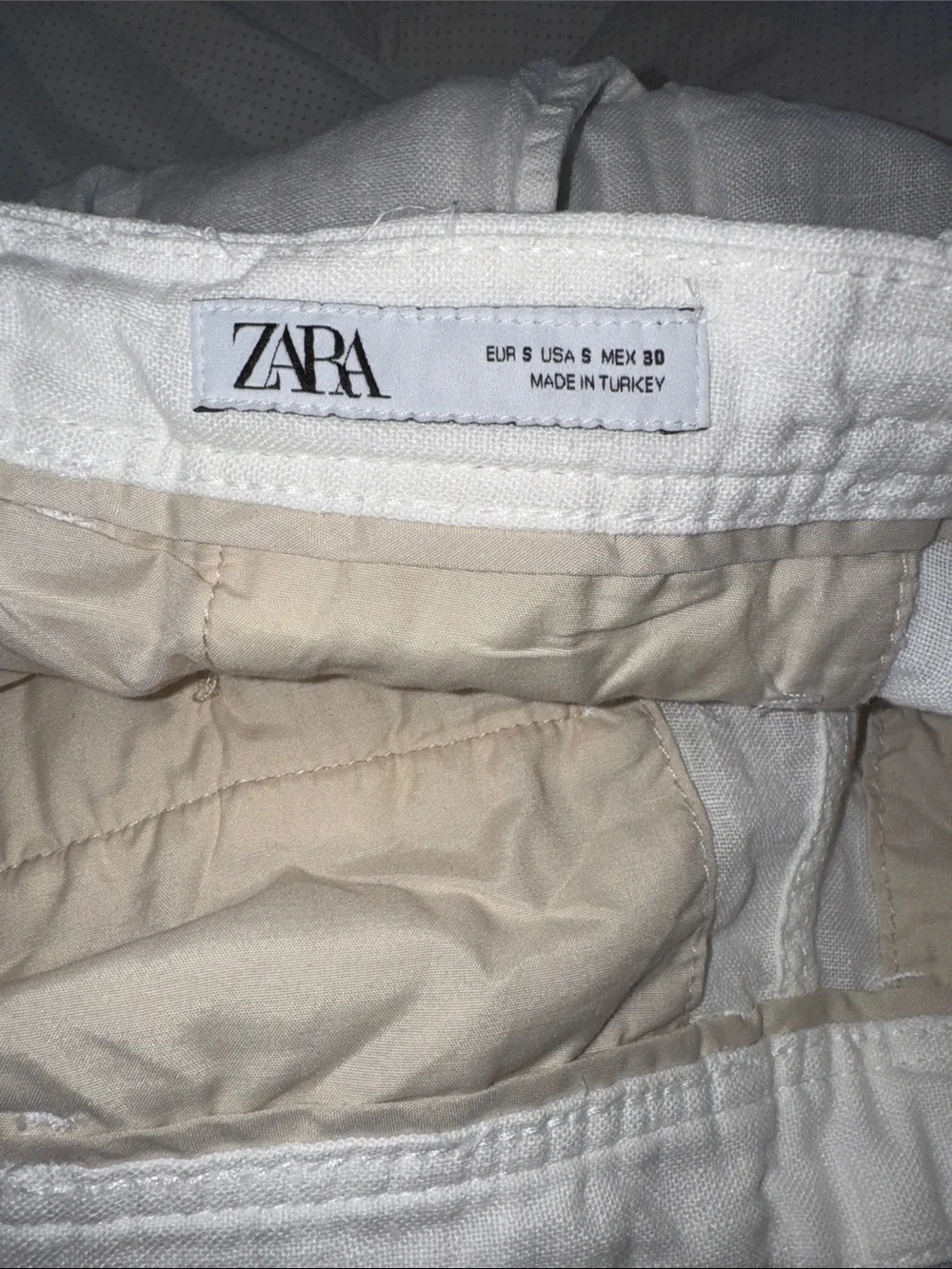 Zara White Linen-Blend Relaxed Drawstring Trousers